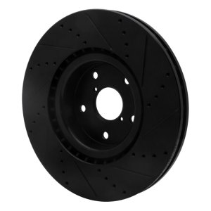 Subaru Impreza Brake Rotor (1) - Front Left - R1 Concepts - Drilled & Slotted - Black - `05-`20